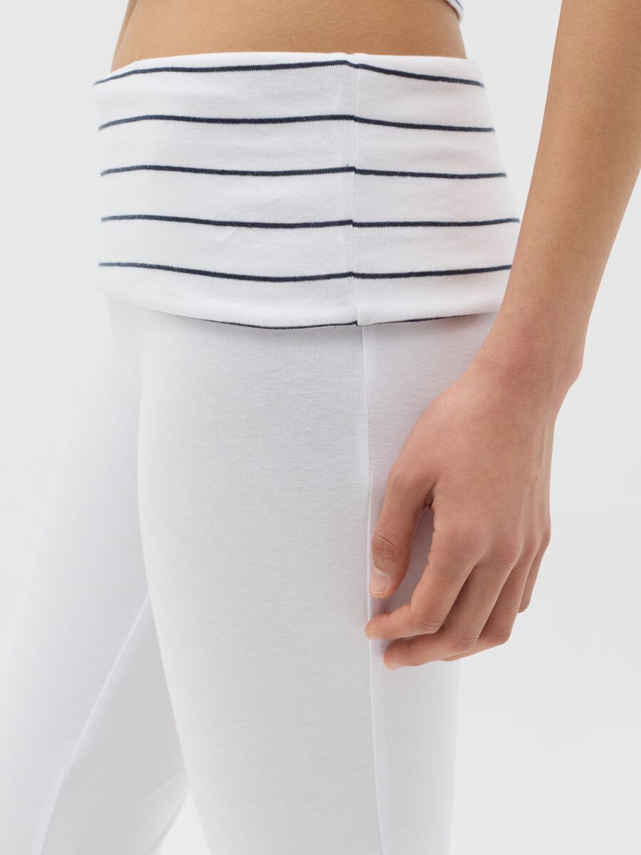 White flare-fit leggings with striped fold at the waist_2