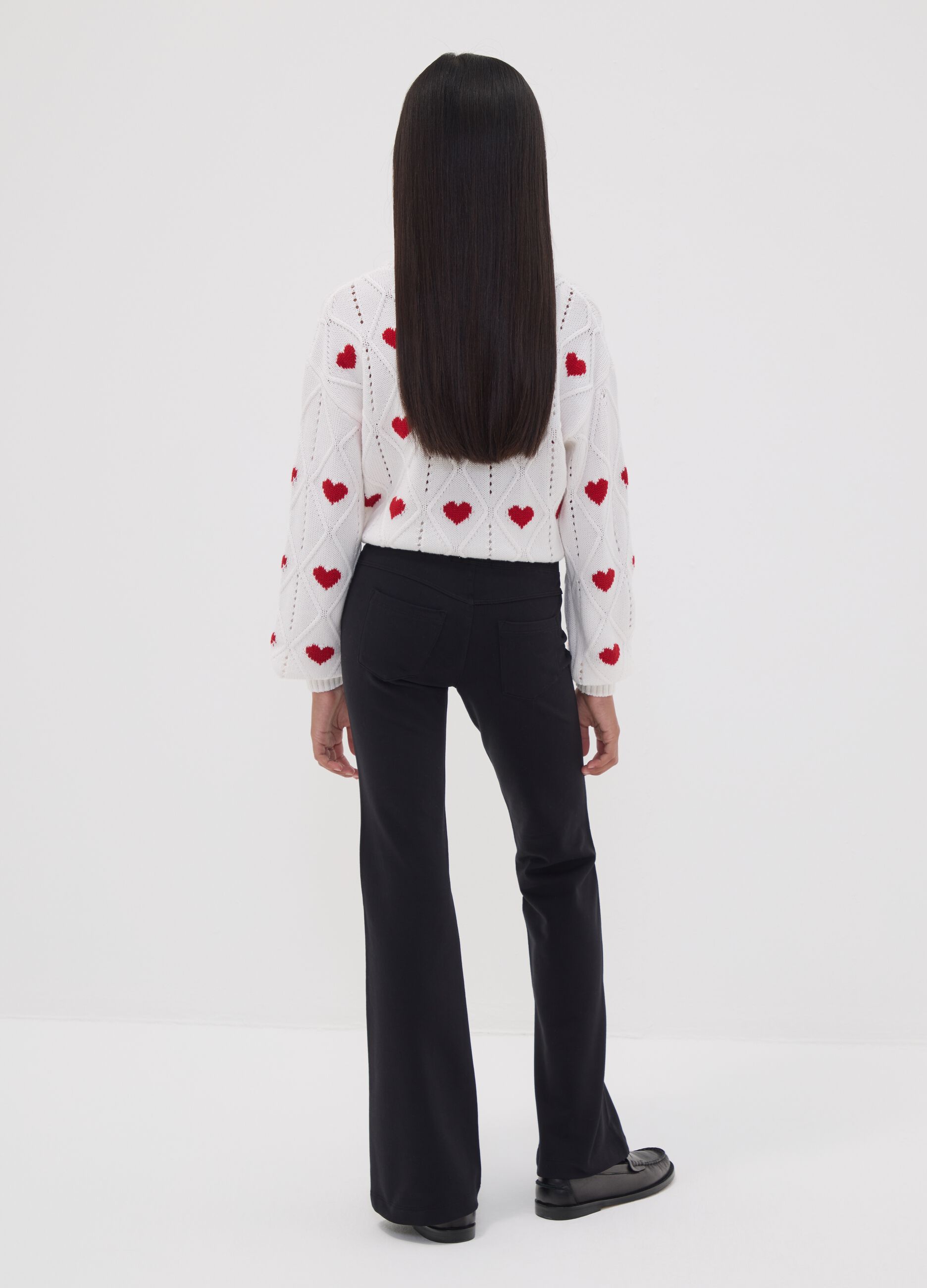 Girls&rsquo; black flared cotton-stretch treggings