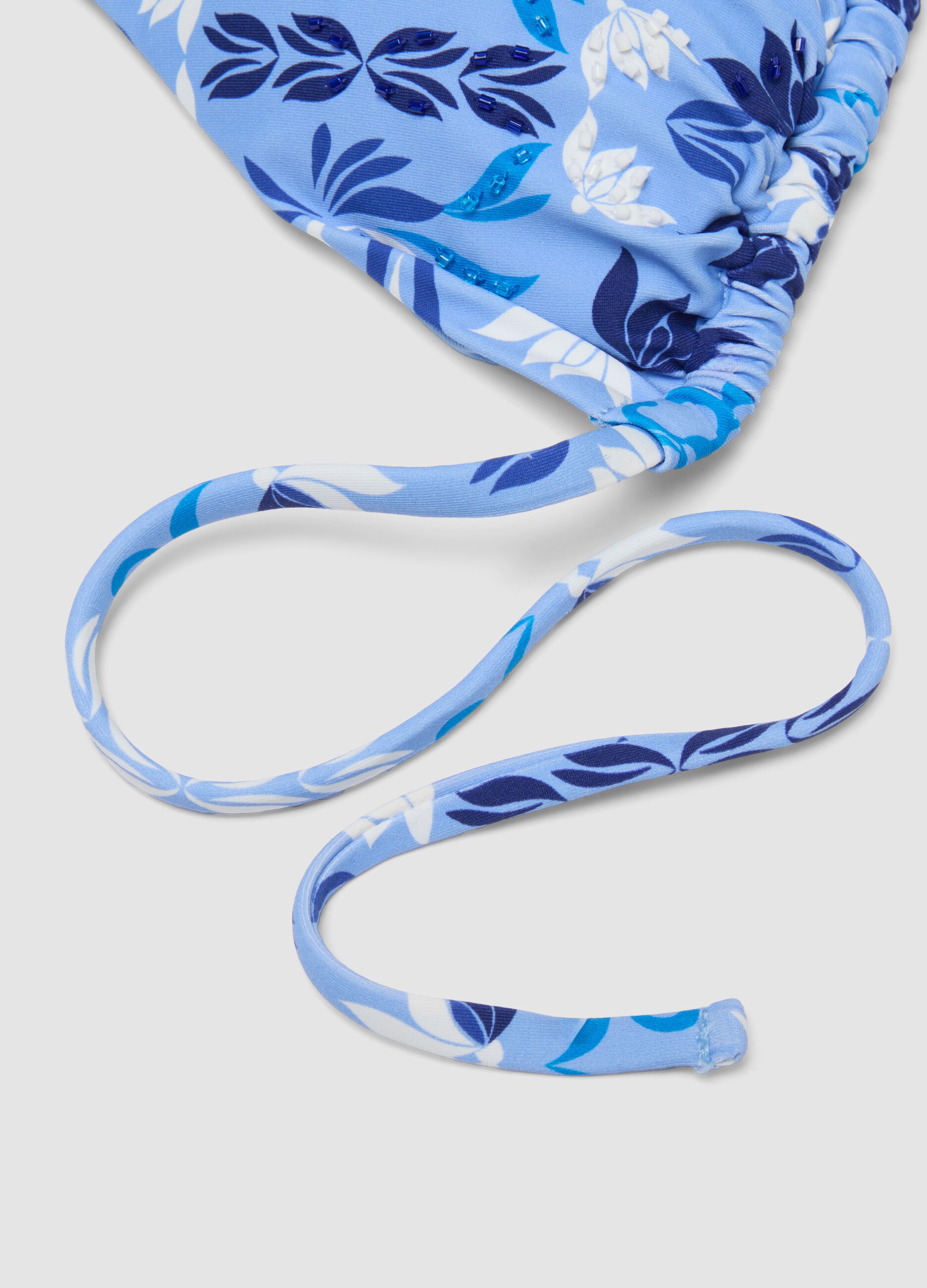 Light blue triangle bikini top in stretch fabric