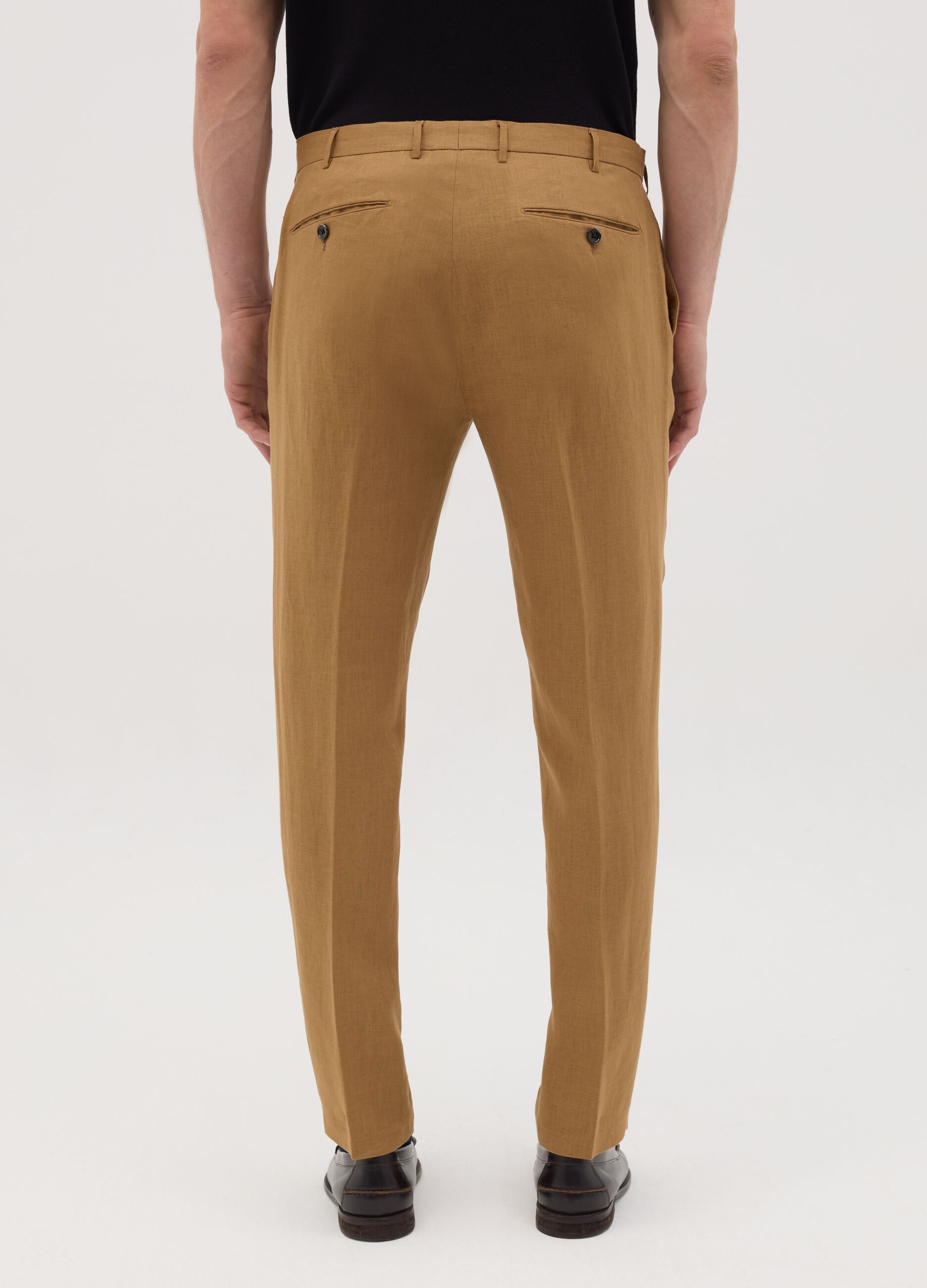 Pantaloni da uomo in puro lino marrone slim fit
