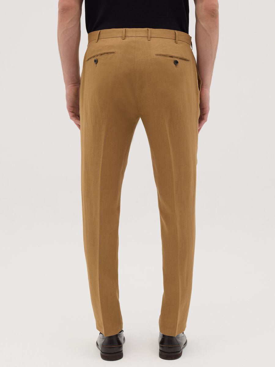 Men’s brown slim-fit trousers in 100% linen_3