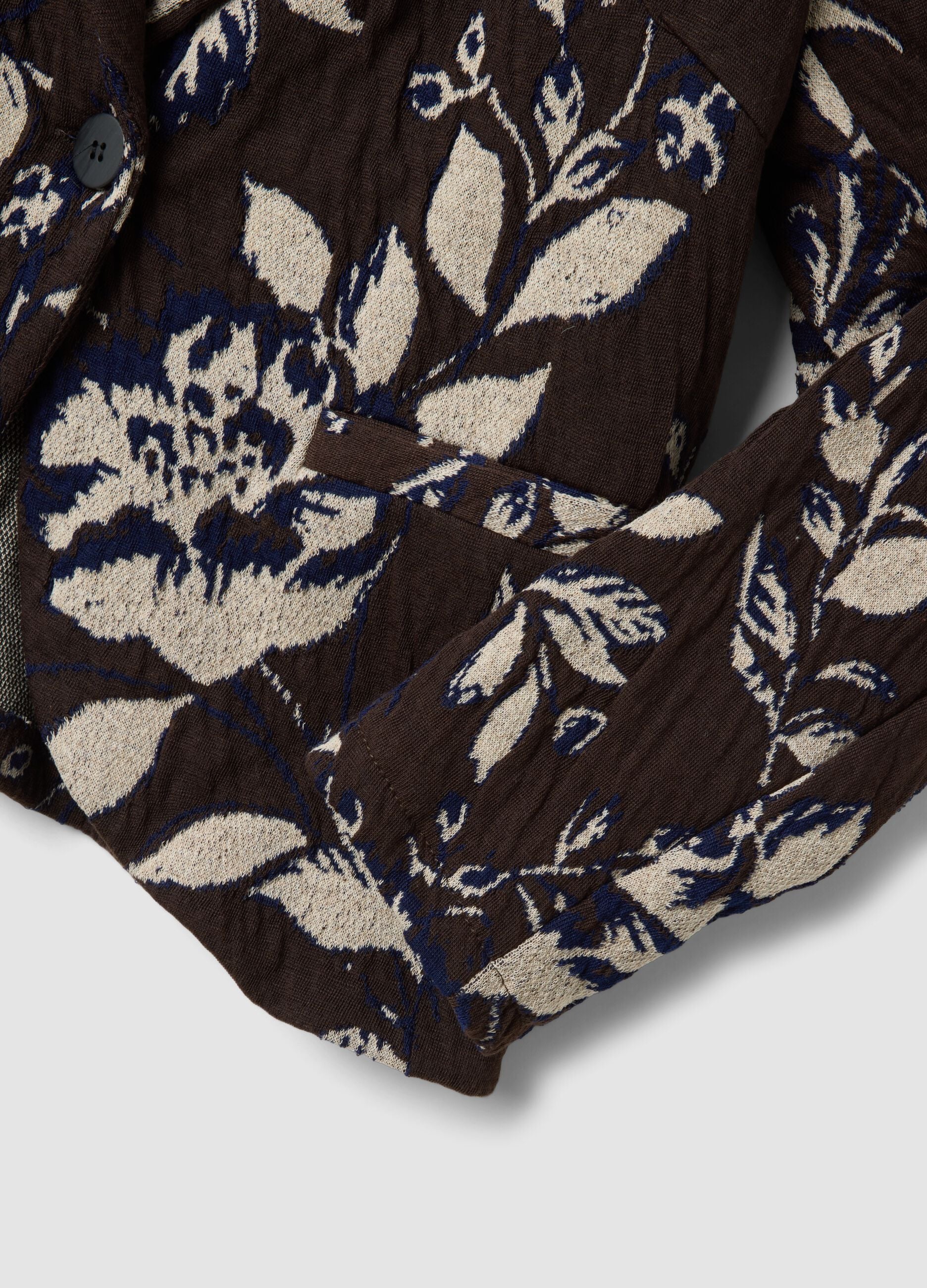 Brown regular-fit stretch cotton-blend jacket with floral pattern