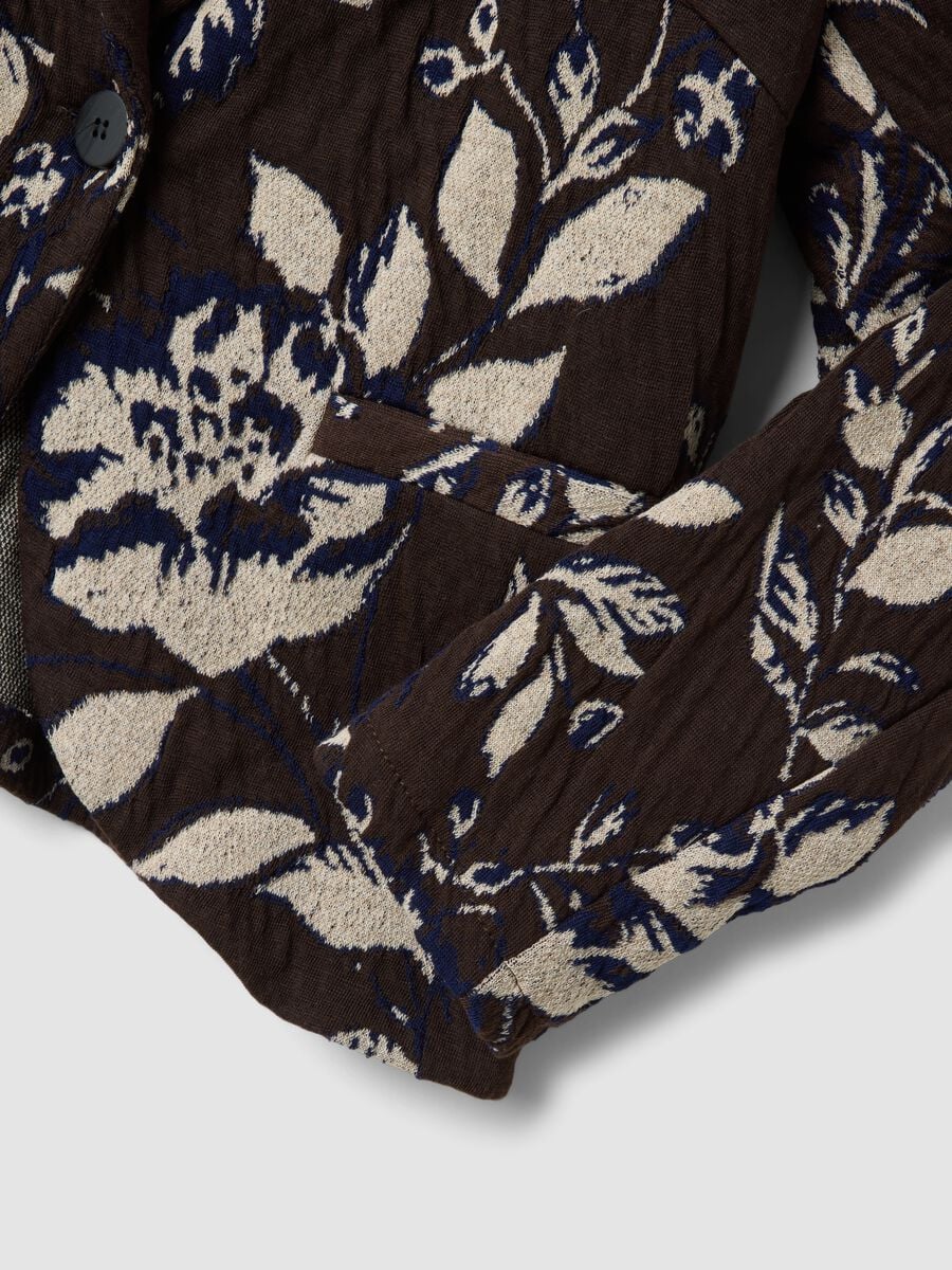 Giacca marrone in misto cotone elasticizzato con fantasia floreale regular fit_1