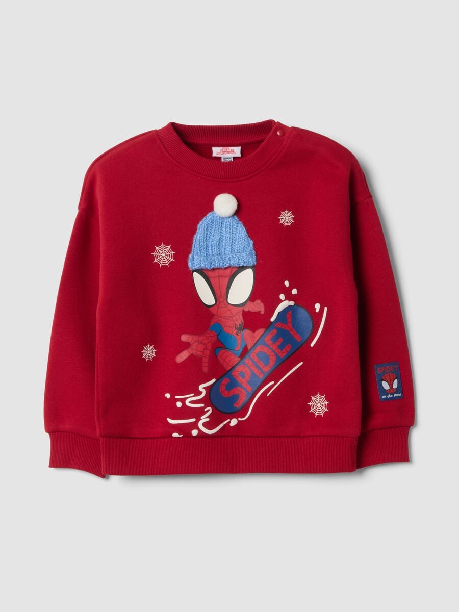 Red crew-neck cotton-blend sweatshirt with MARVEL Spider-Man print_0
