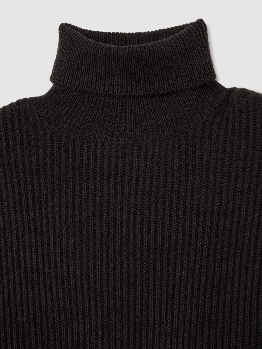 Black High Neck Sweater in Mixed Materials_5