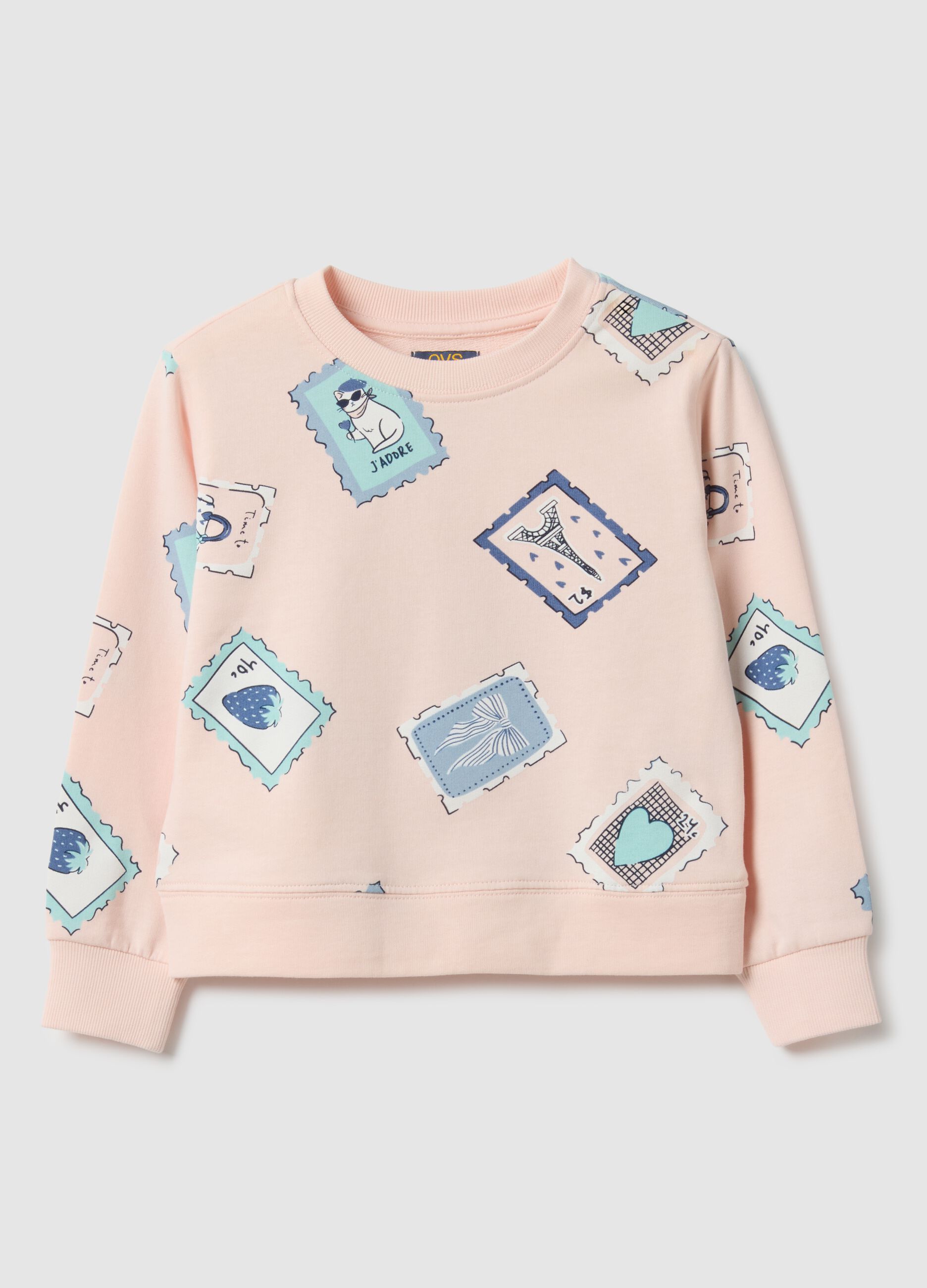 Felpa in puro cotone rosa da bambina regular fit con stampa