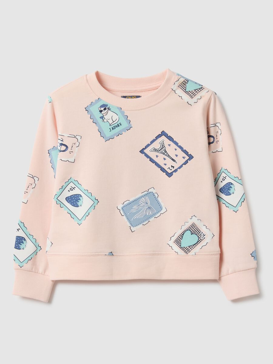 Girl's pink pure cotton sweatshirt, regular fit with print_0