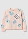 Felpa in puro cotone rosa da bambina regular fit con stampa_0