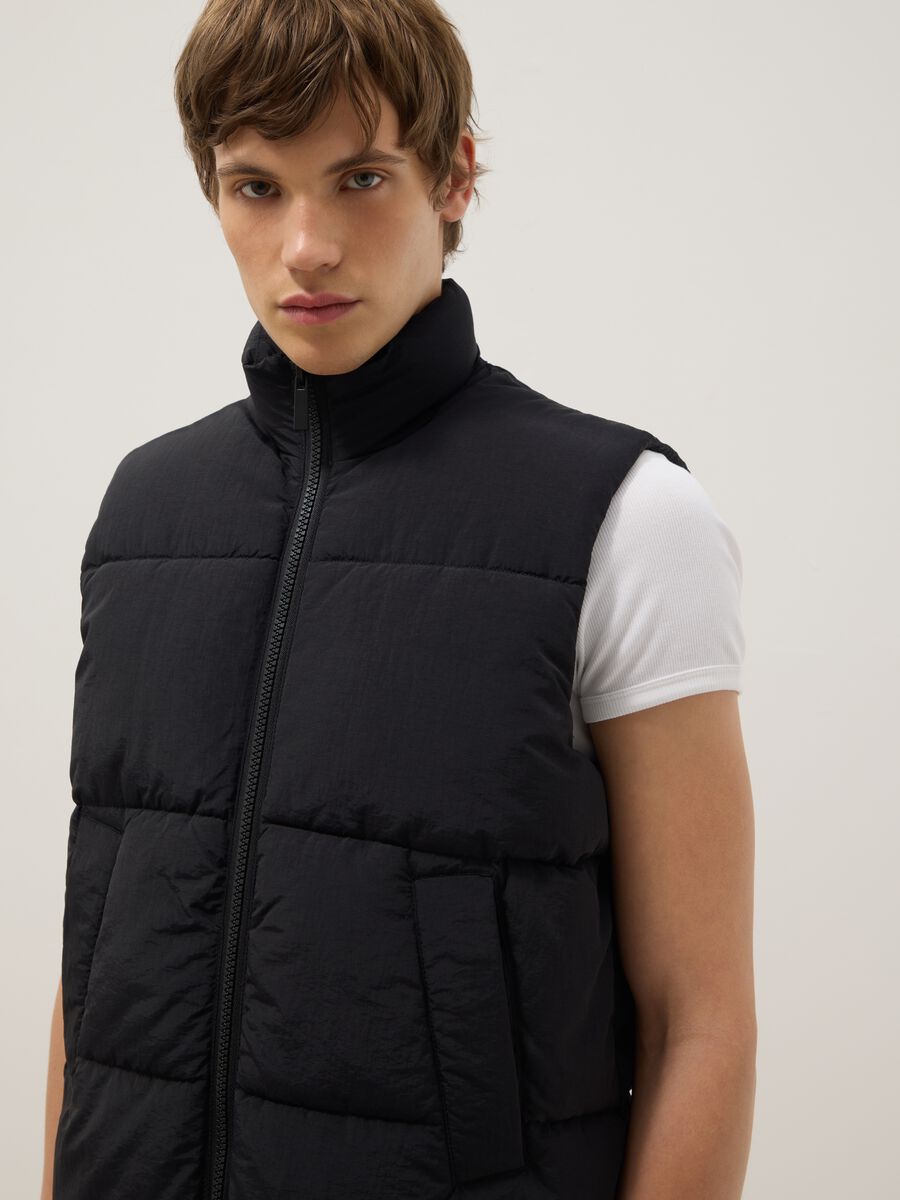 Black padded gilet regular fit with zip_3