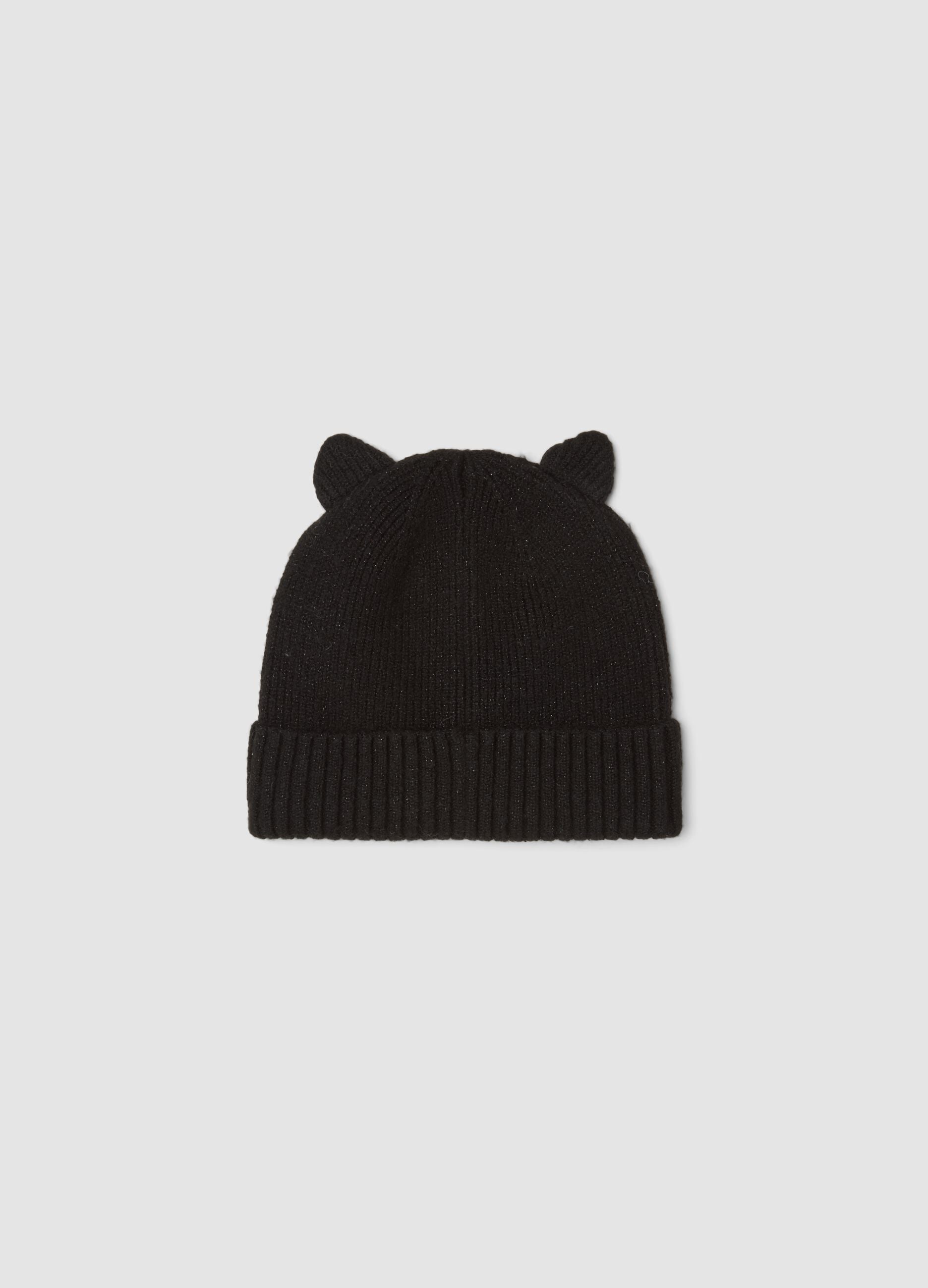 Cappello nero in tessuto elasticizzato con orecchie