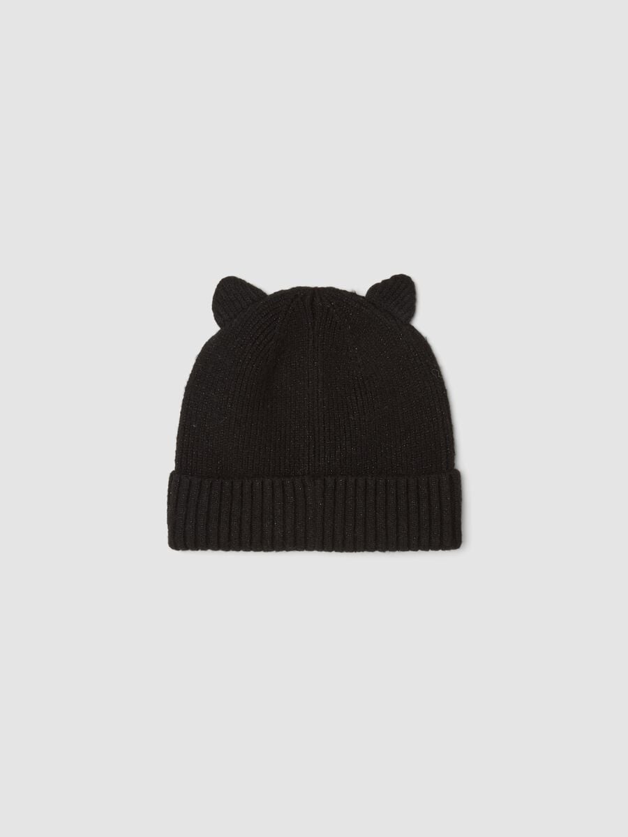 Cappello nero in tessuto elasticizzato con orecchie_1