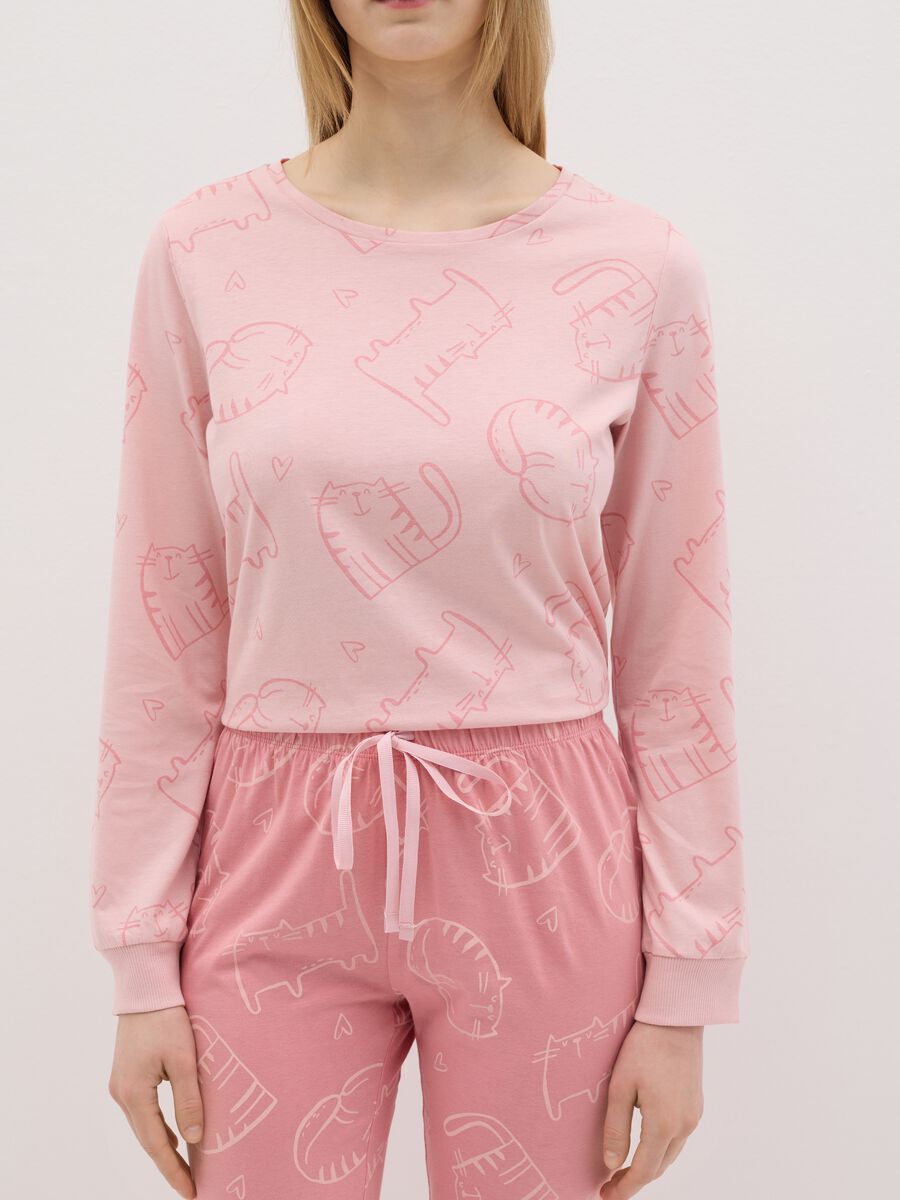 Pink cotton pyjamas with cats print_3