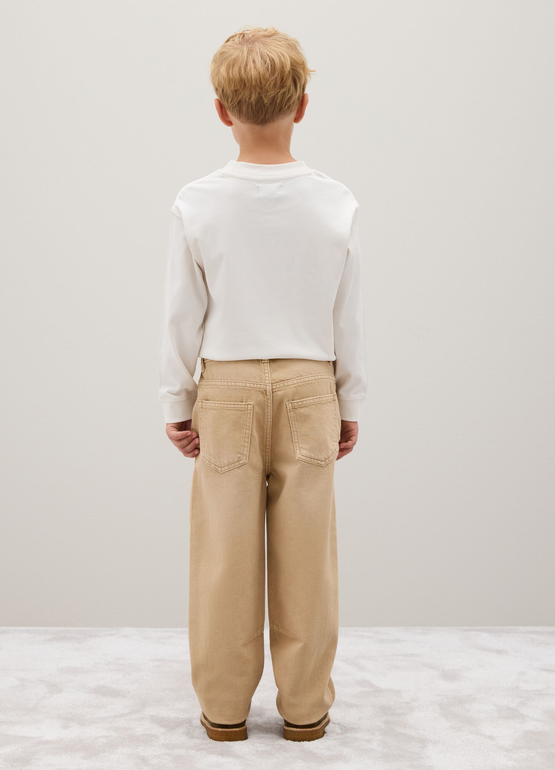 Pantaloni da bambino in puro cotone beige baggy