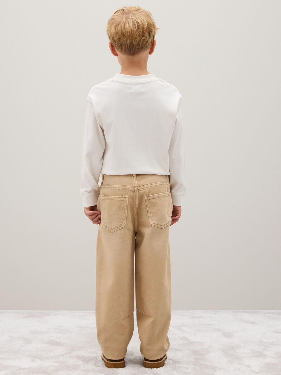 Pantaloni da bambino in puro cotone beige baggy_2