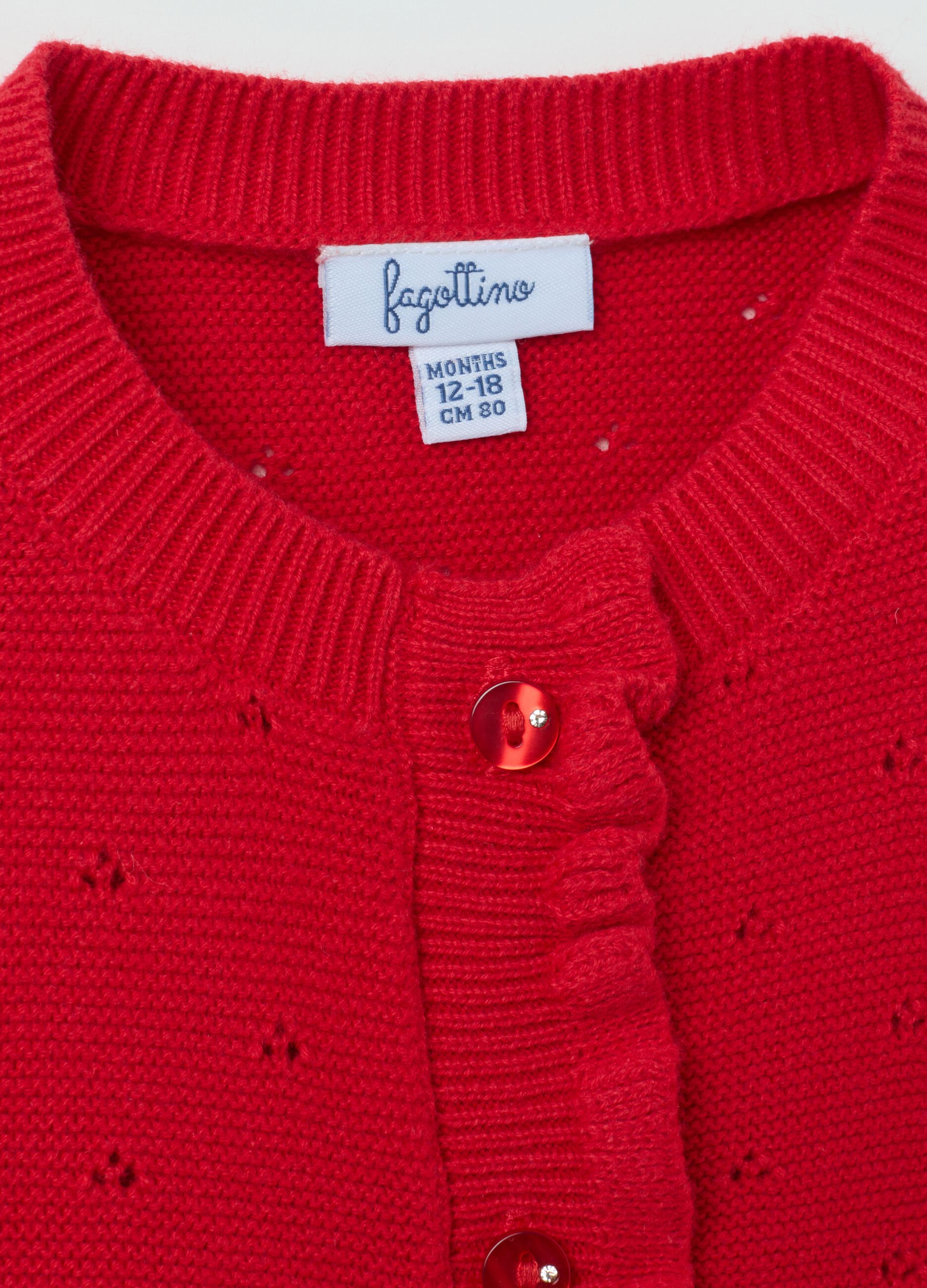 Girls' Red Pure Cotton Regular Fit Cardigan