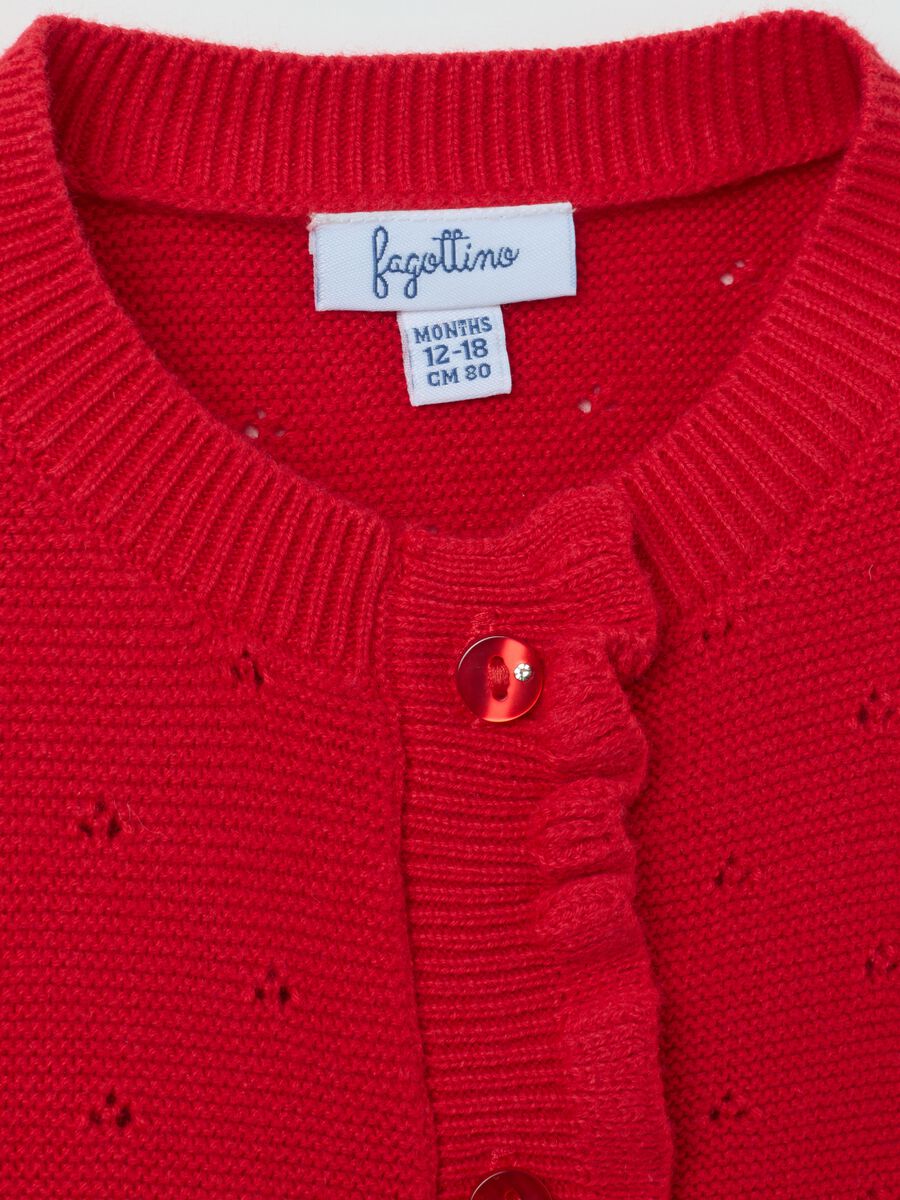 Girls' Red Pure Cotton Regular Fit Cardigan_2