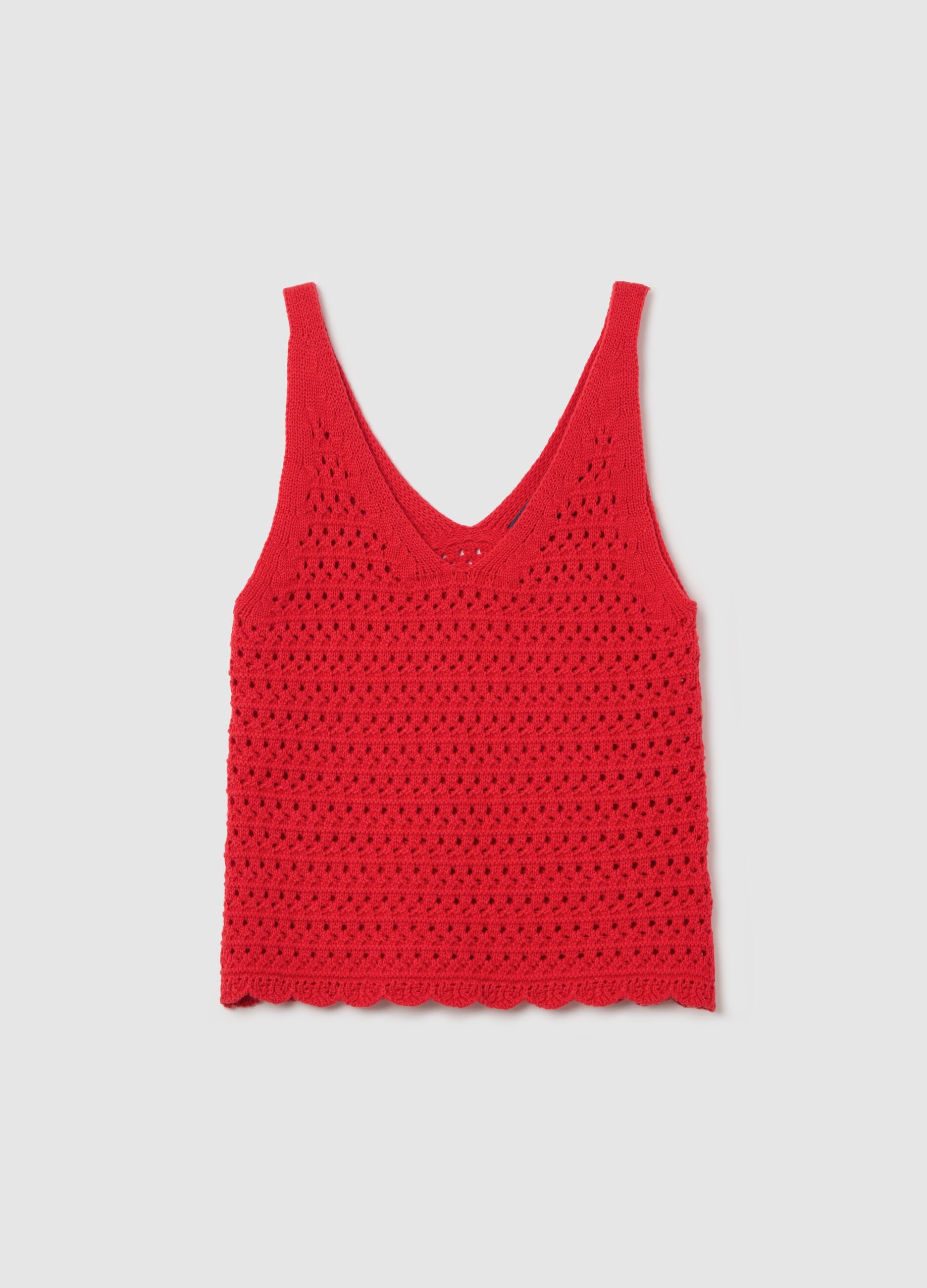 Tank top crochet con scollo a V rosso