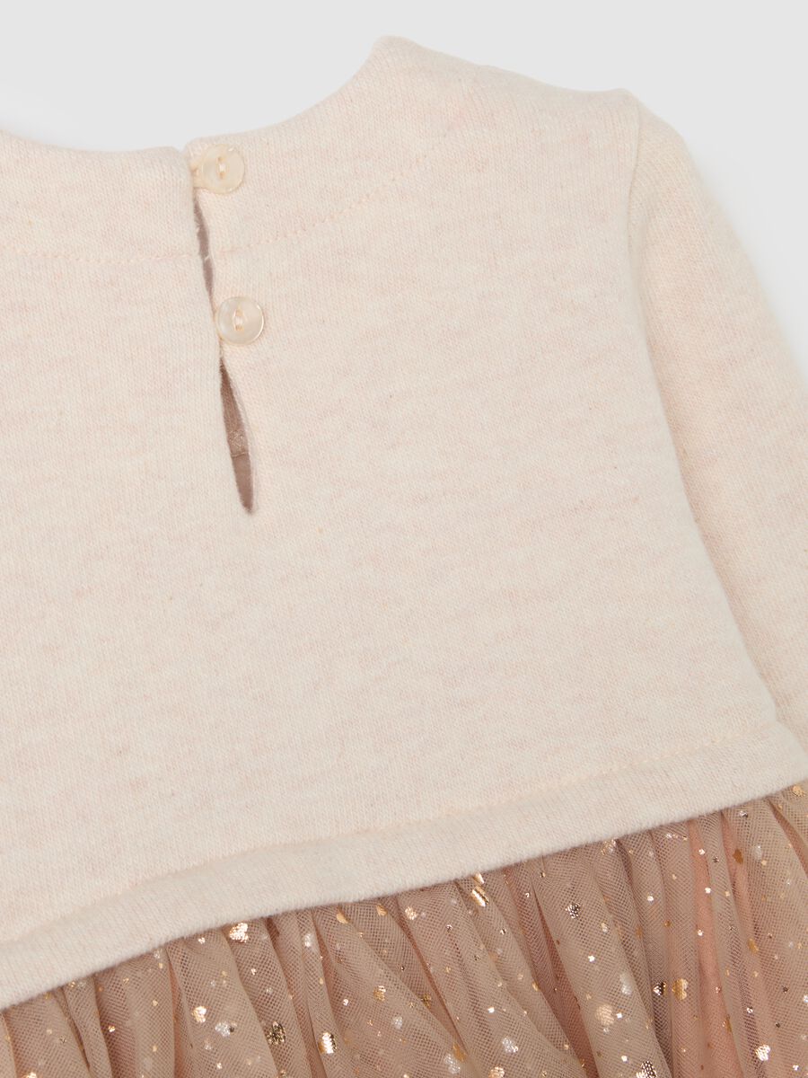 Vestito da bimba in misto cotone beige wide fit con tulle_3