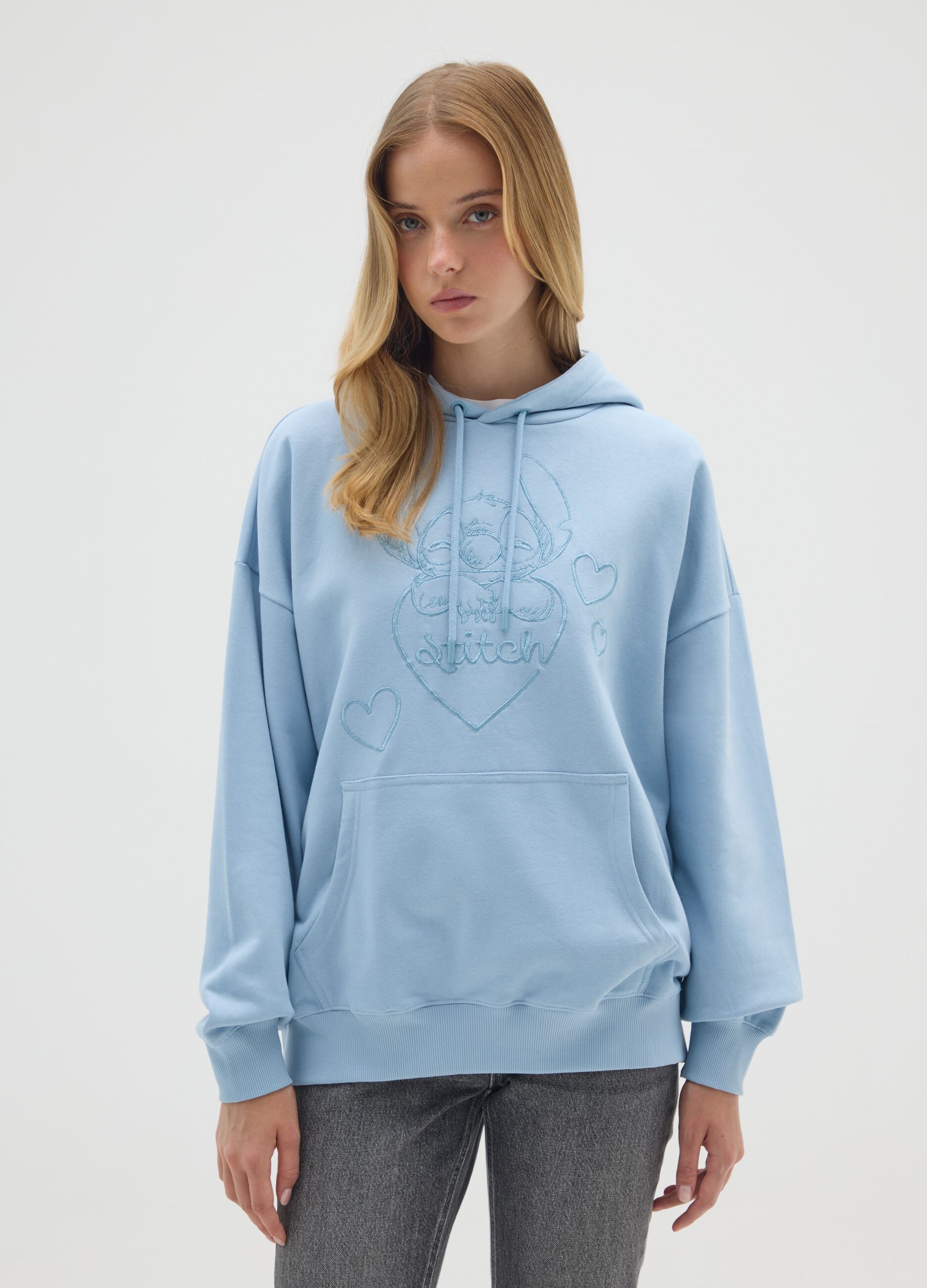 Regular fit blue cotton blend sweatshirt