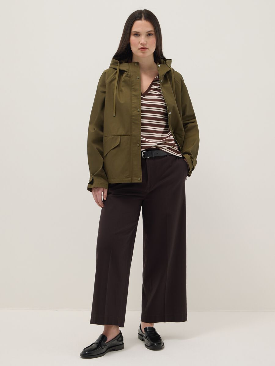 Brown straight stretch cotton trousers regular fit_0