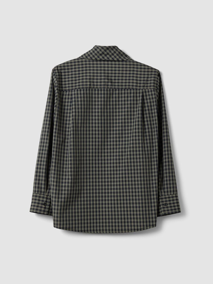 Camicia over nera in misto cotone a quadri con fiocco_2