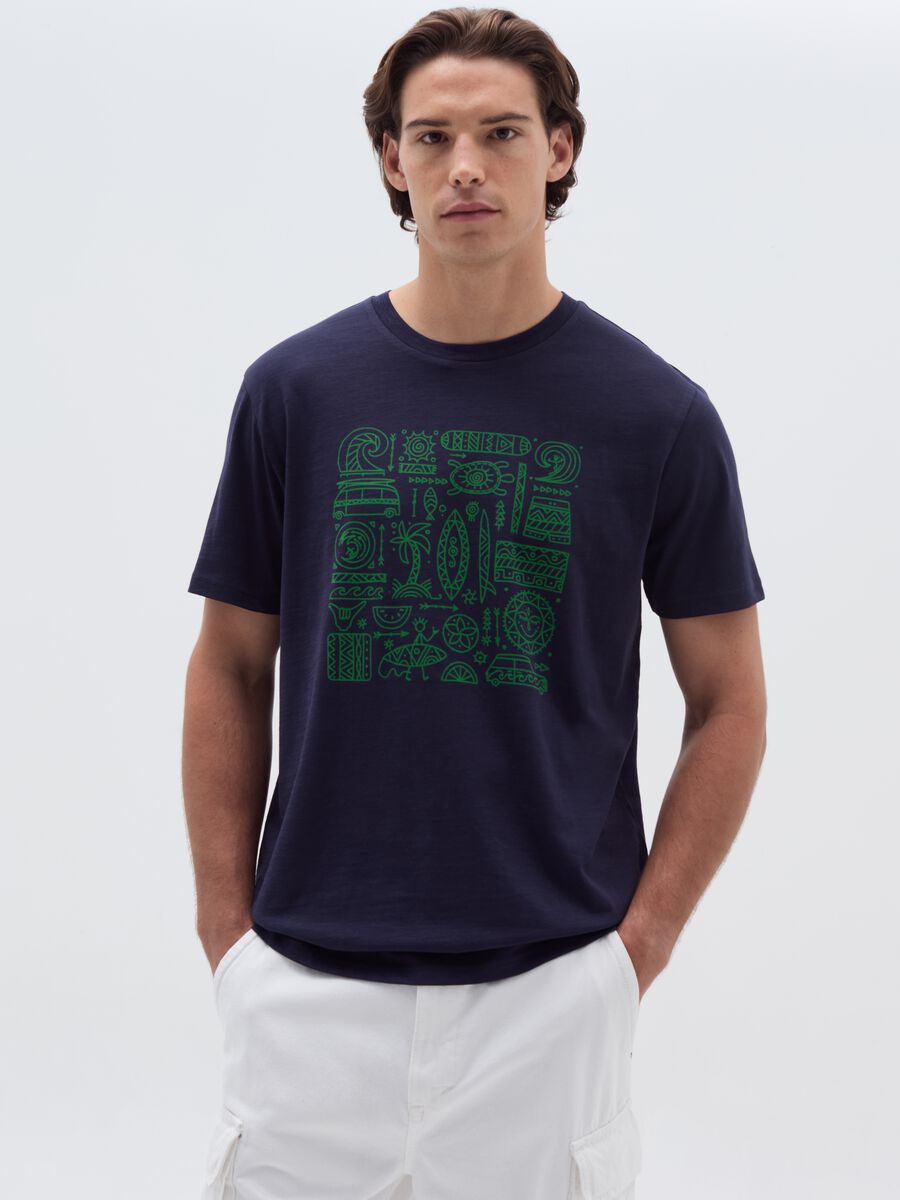Cotton T-shirt with surf motif print_1