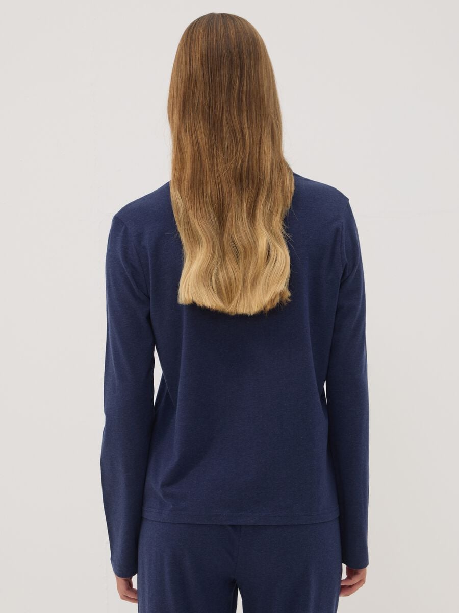 Maglia pigiama blu con scollo a V in cotone, lyocell e lana elasticizzata_3