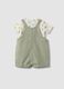 Green pure cotton set with short dungarees and printed T-shirt for babies_1