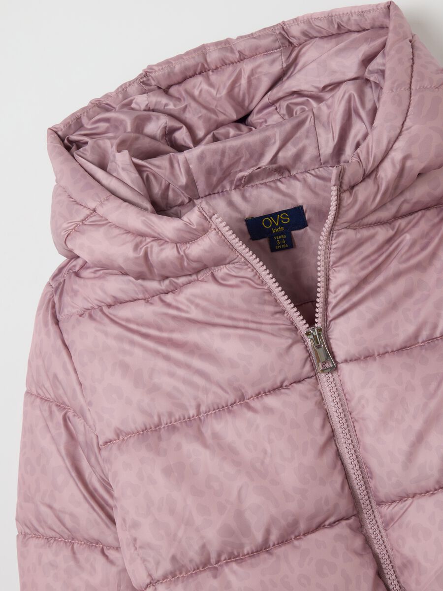 Girls' padded pink jacket in fabric with zip and buttons_3