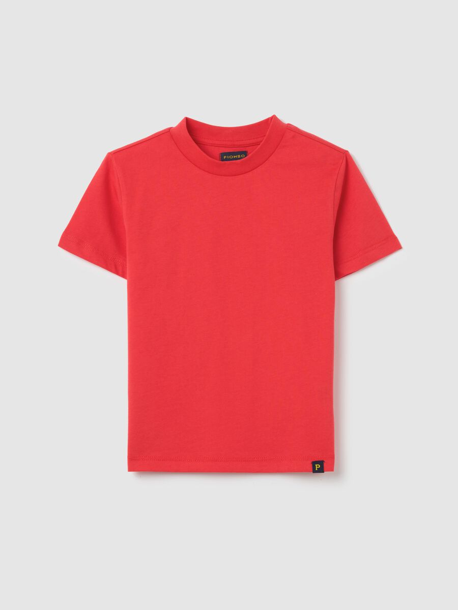 Red cotton T-shirt with round neck_3