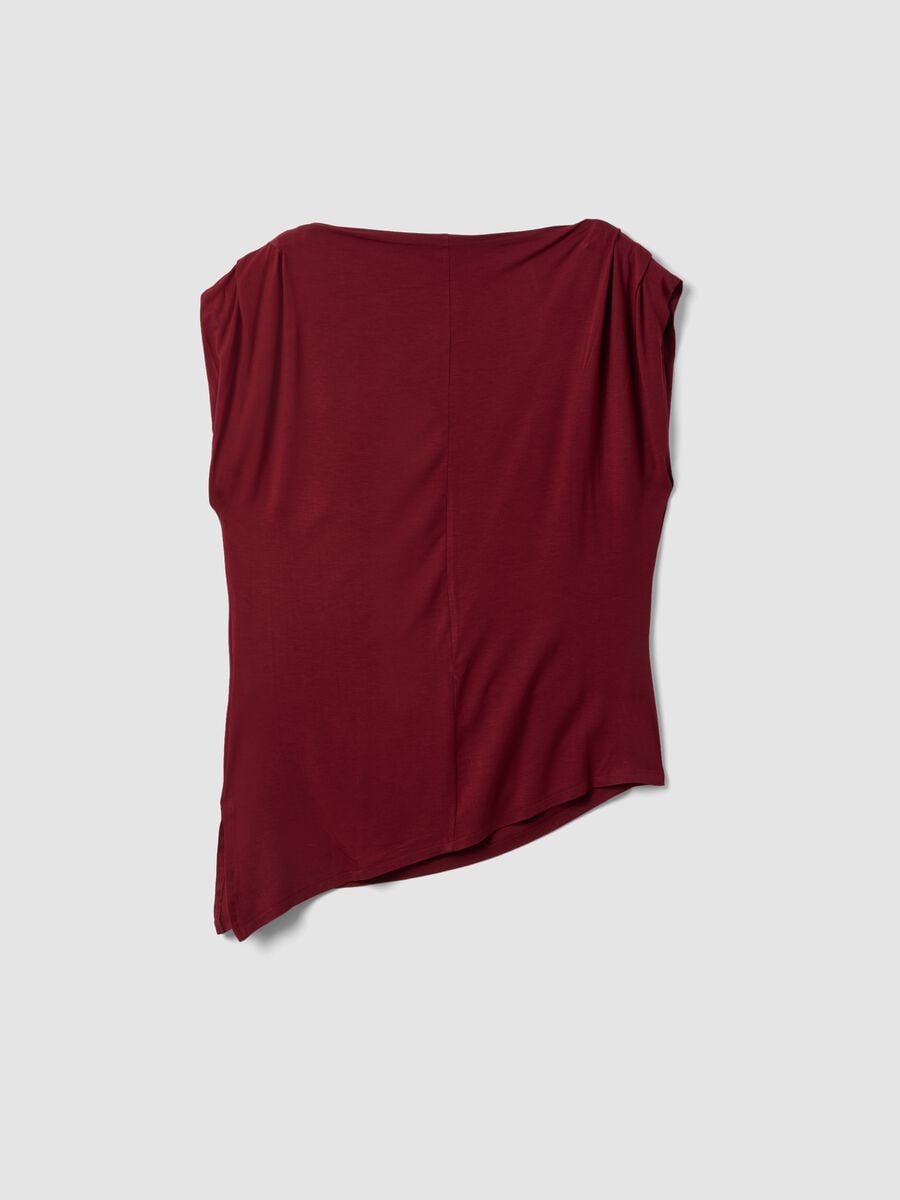 Red stretch viscose T-shirt with draped neckline_5