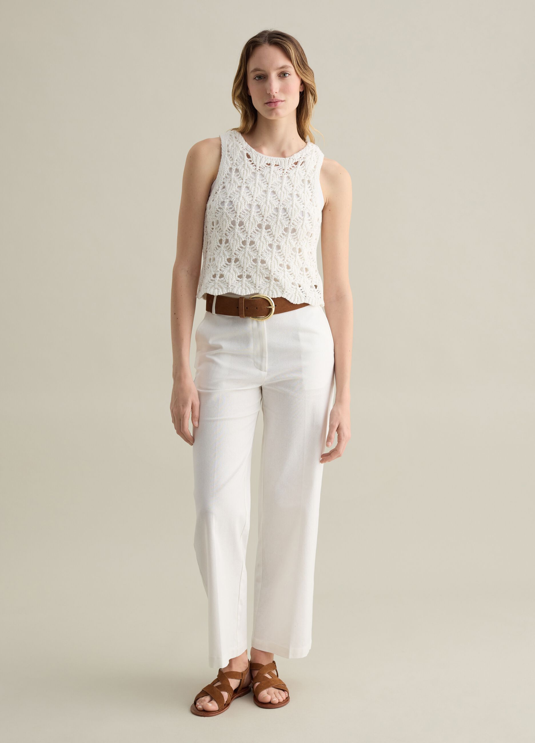 Tank top in cotone crochet bianco