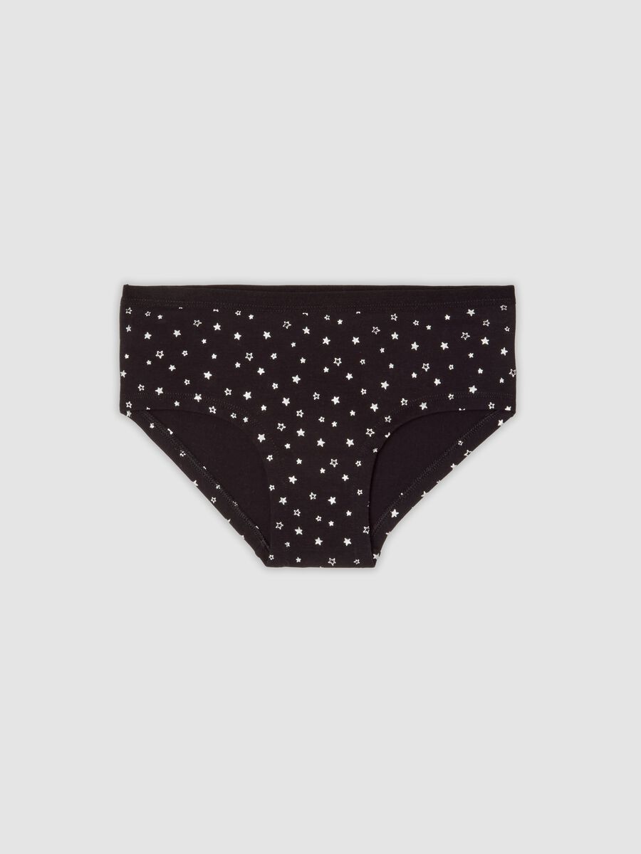 Black stretch organic cotton girls&rsquo; briefs with star print_0