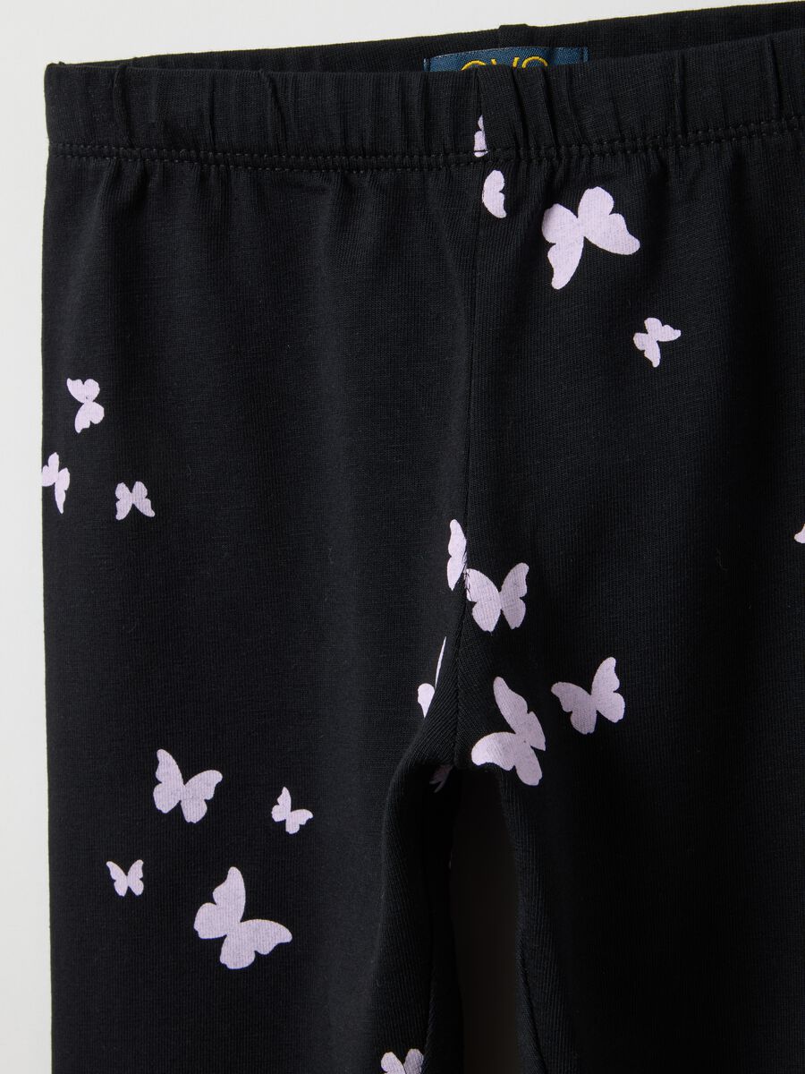 Black skinny fit stretch cotton leggings for girls_2