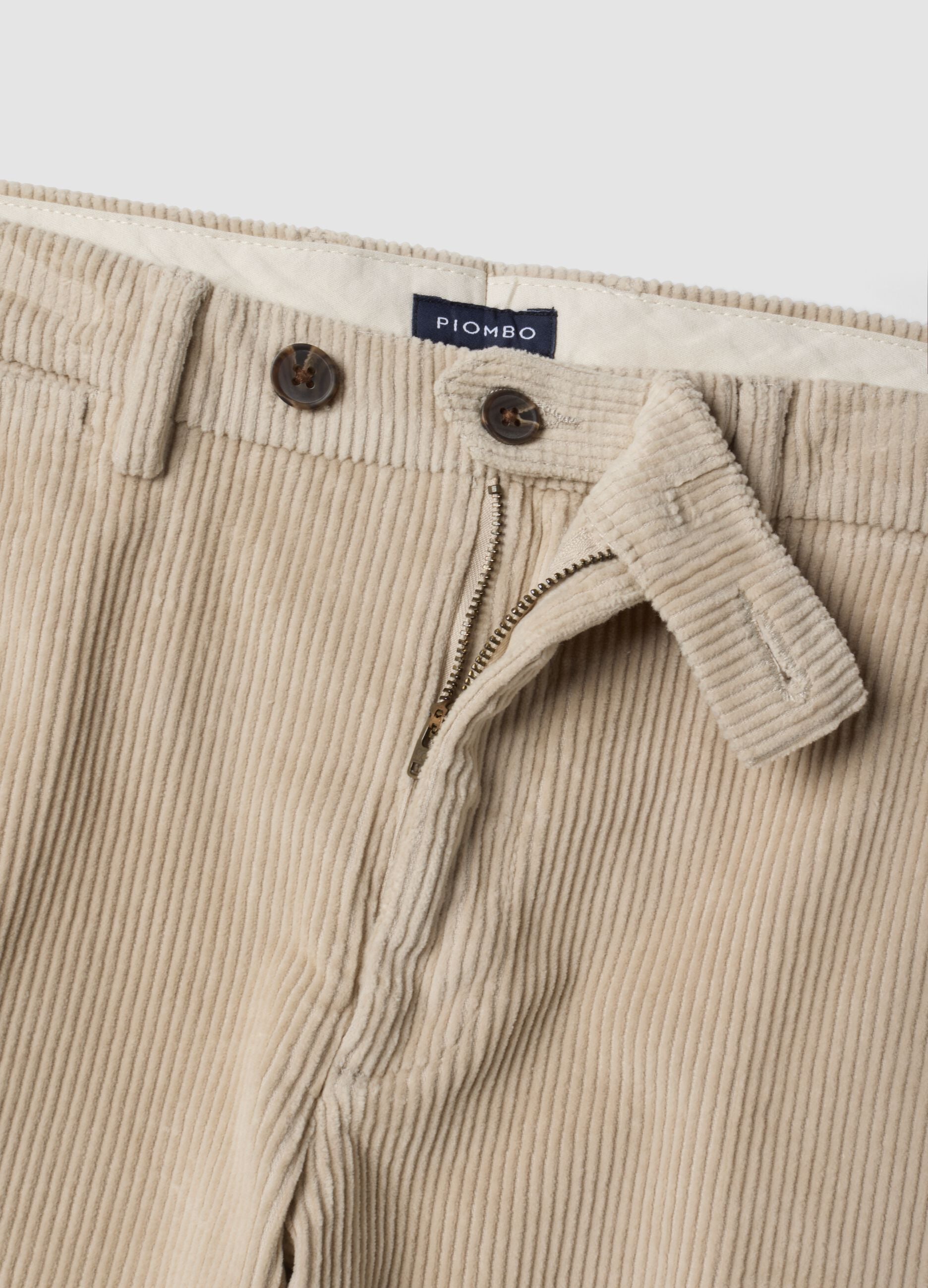 Pantaloni beige in cotone elasticizzato a coste