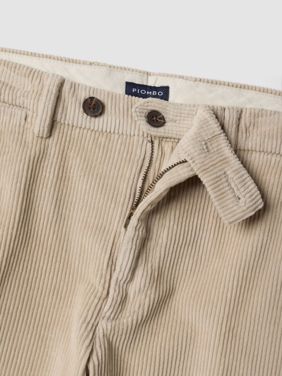 Pantaloni beige in cotone elasticizzato a coste_5