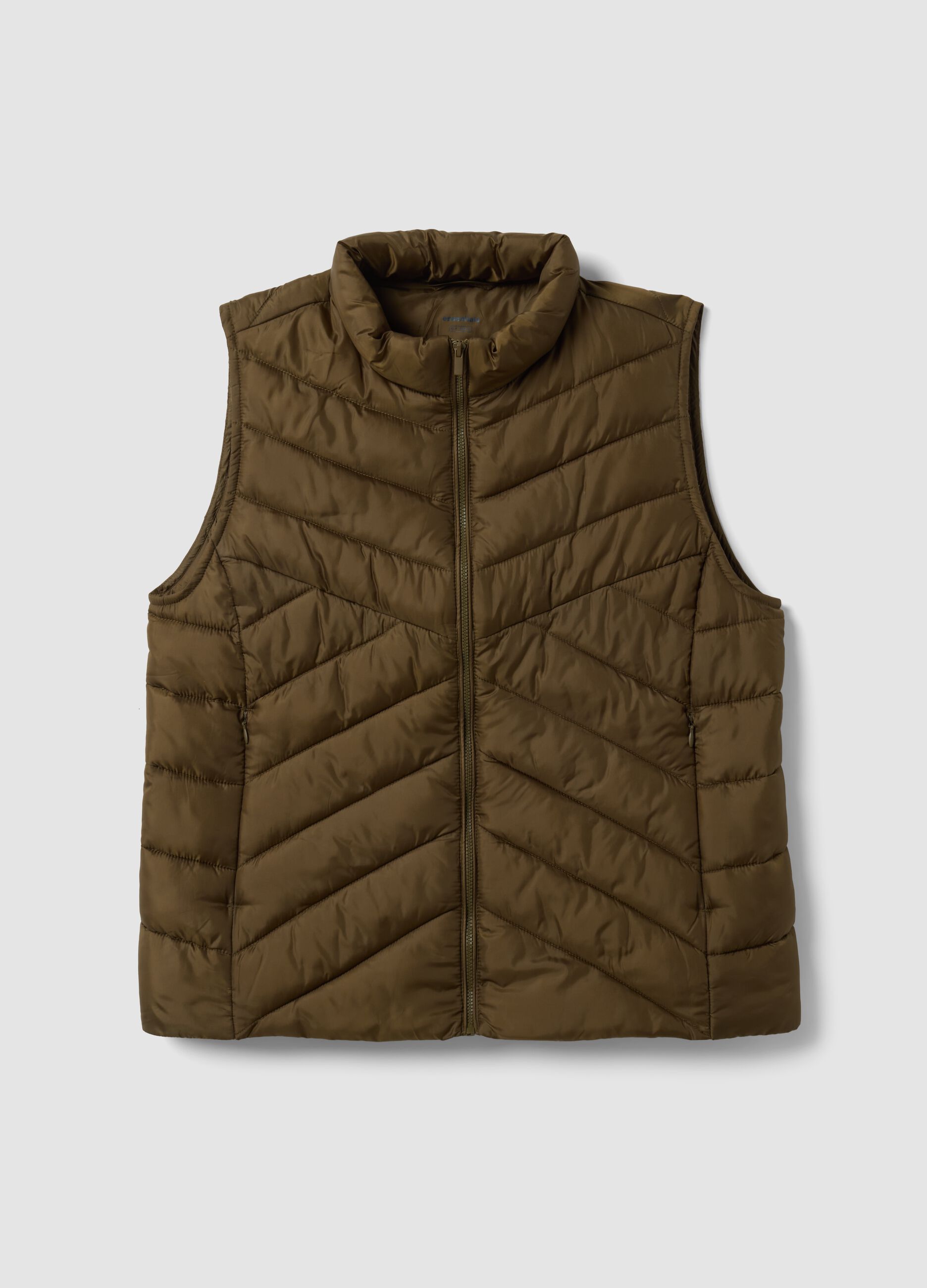 Green ultralight quilted gilet with zip and high neck