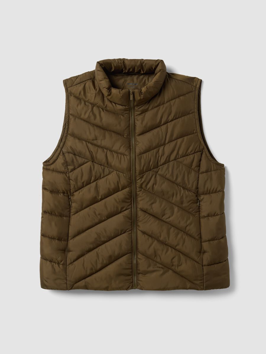 Gilet Ultralight verde trapuntato con zip e collo alto_4