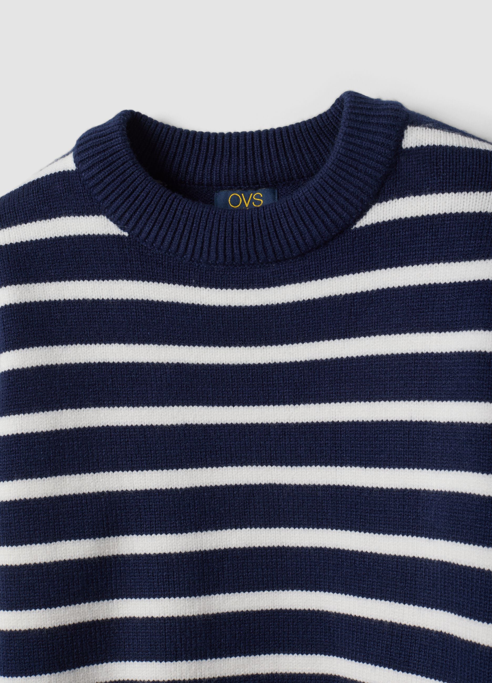 Blue striped viscose-blend crew-neck jumper