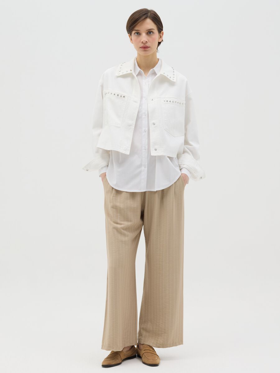 Beige palazzo trousers with striped pattern_0