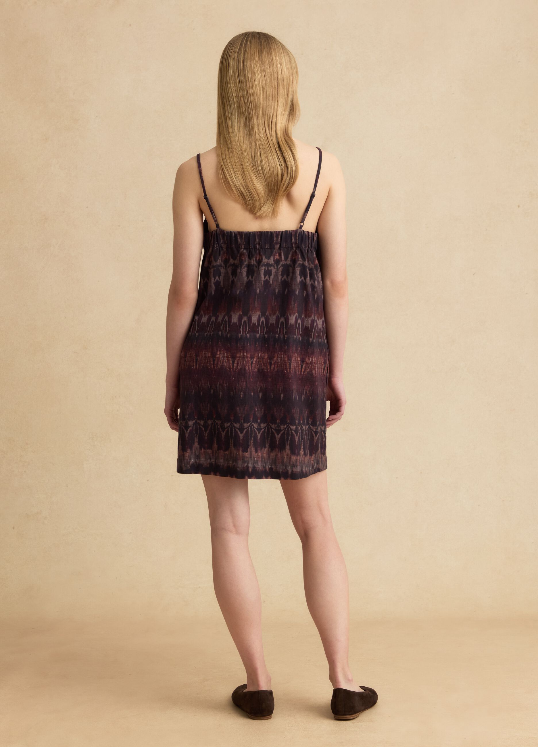 Purple cotton-linen blend dress with slim straps