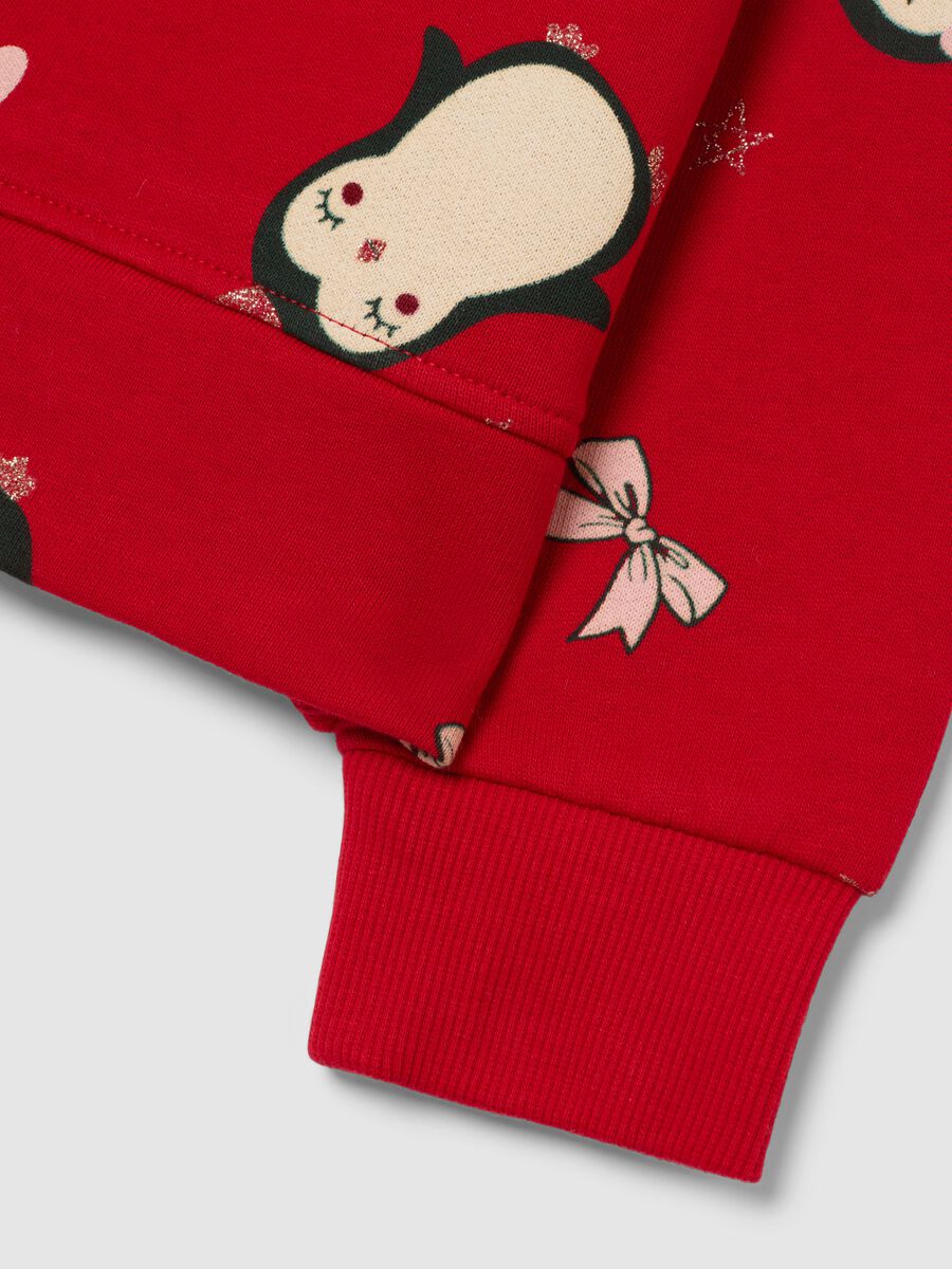 Felpa da bambina in puro cotone rosso regular fit con pinguini_3