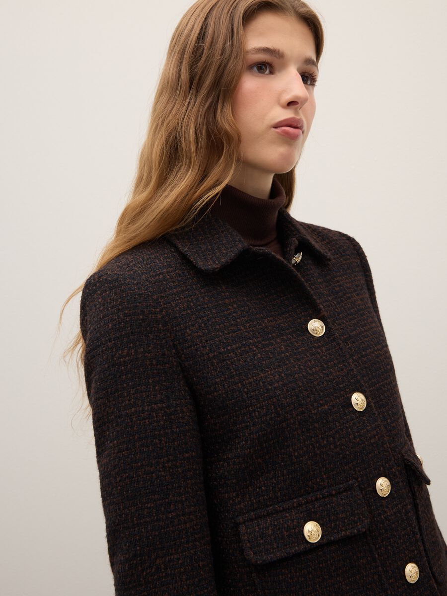 Blazer in misto lana marrone con bottoni dorati_3