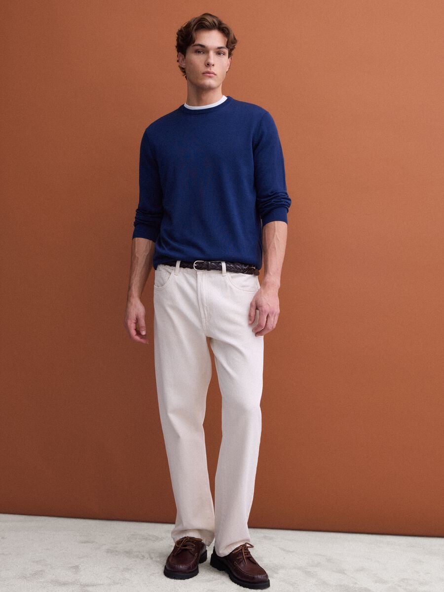 Blue crew-neck jumper in pure merino wool, regular fit_2