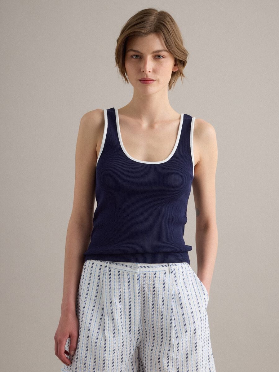 Tank top blu in puro cotone_1
