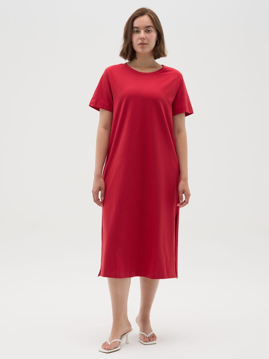 Women's long red cotton dress with regular fit_0