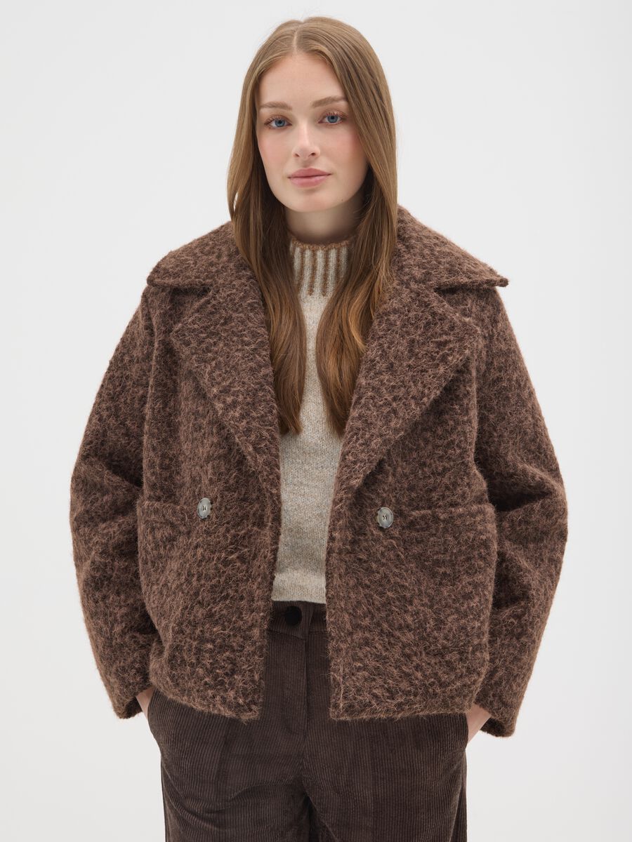 Giacca doppiopetto marrone regular fit con bottoni_0