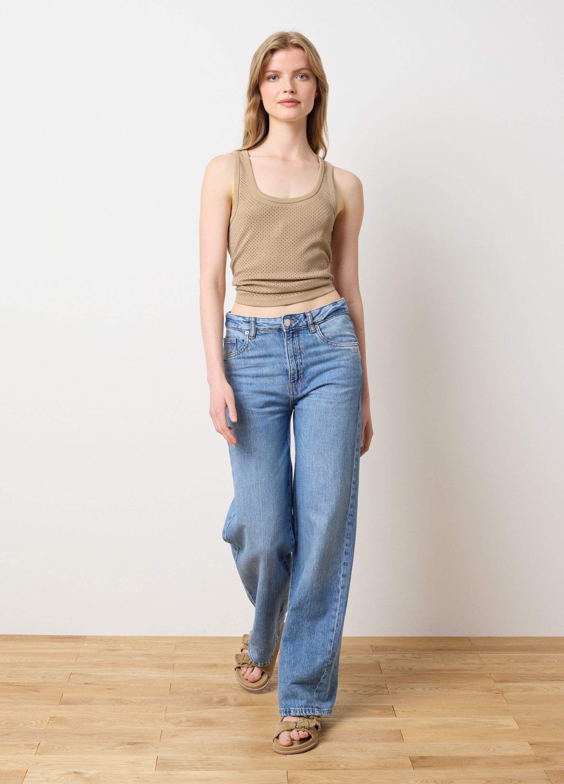 Canotta da donna in misto beige fitted