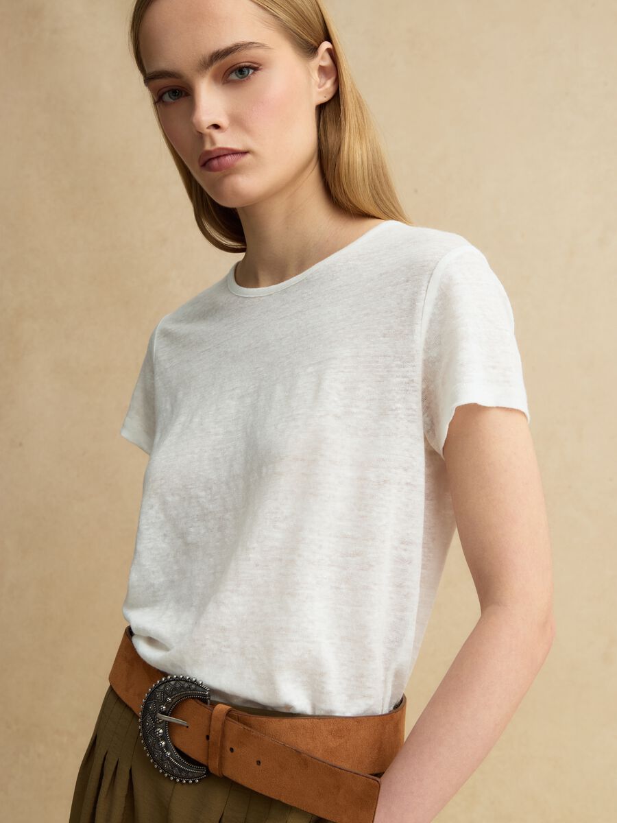White pure linen short-sleeve T-shirt, regular fit_0