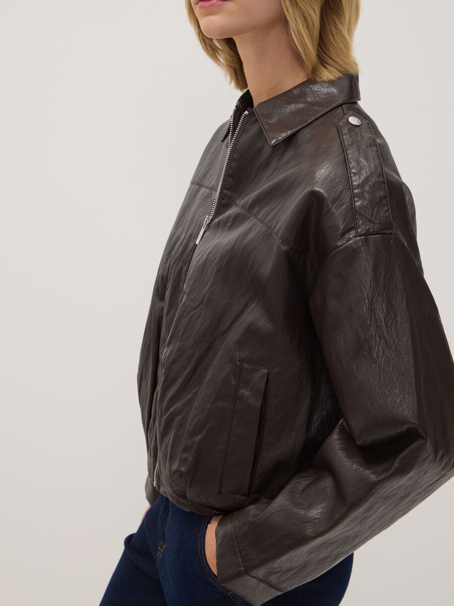 Brown cotton-blend zip jacket, regular fit_2
